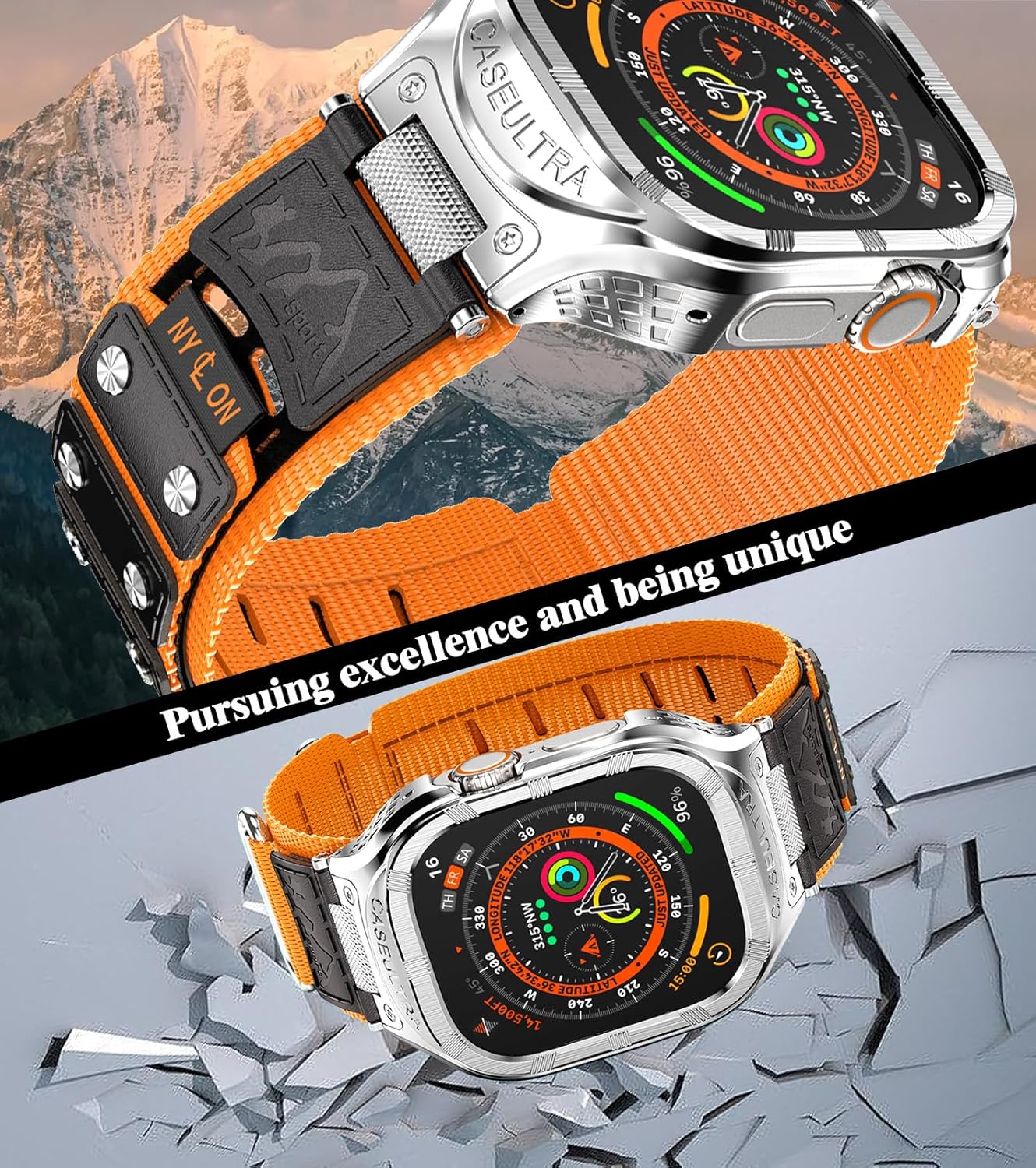 Caseultra Correa deportiva de nailon compatible con Apple Watch Band de 1.732 pulgadas1.654 pulgadas, correa militar extra ancha para hombres,