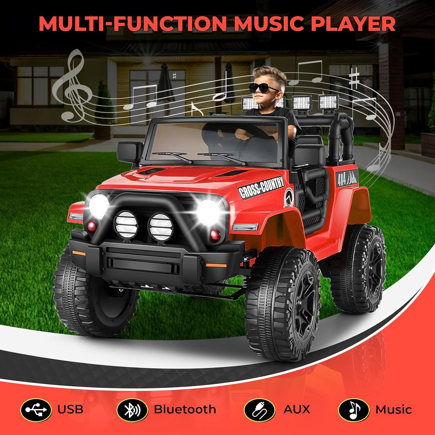Hikole Autos de paseo a control remoto para niños, camión de 12 V, con Bluetooth y reproductor de música, 3 velocidades, suspensión, autos para