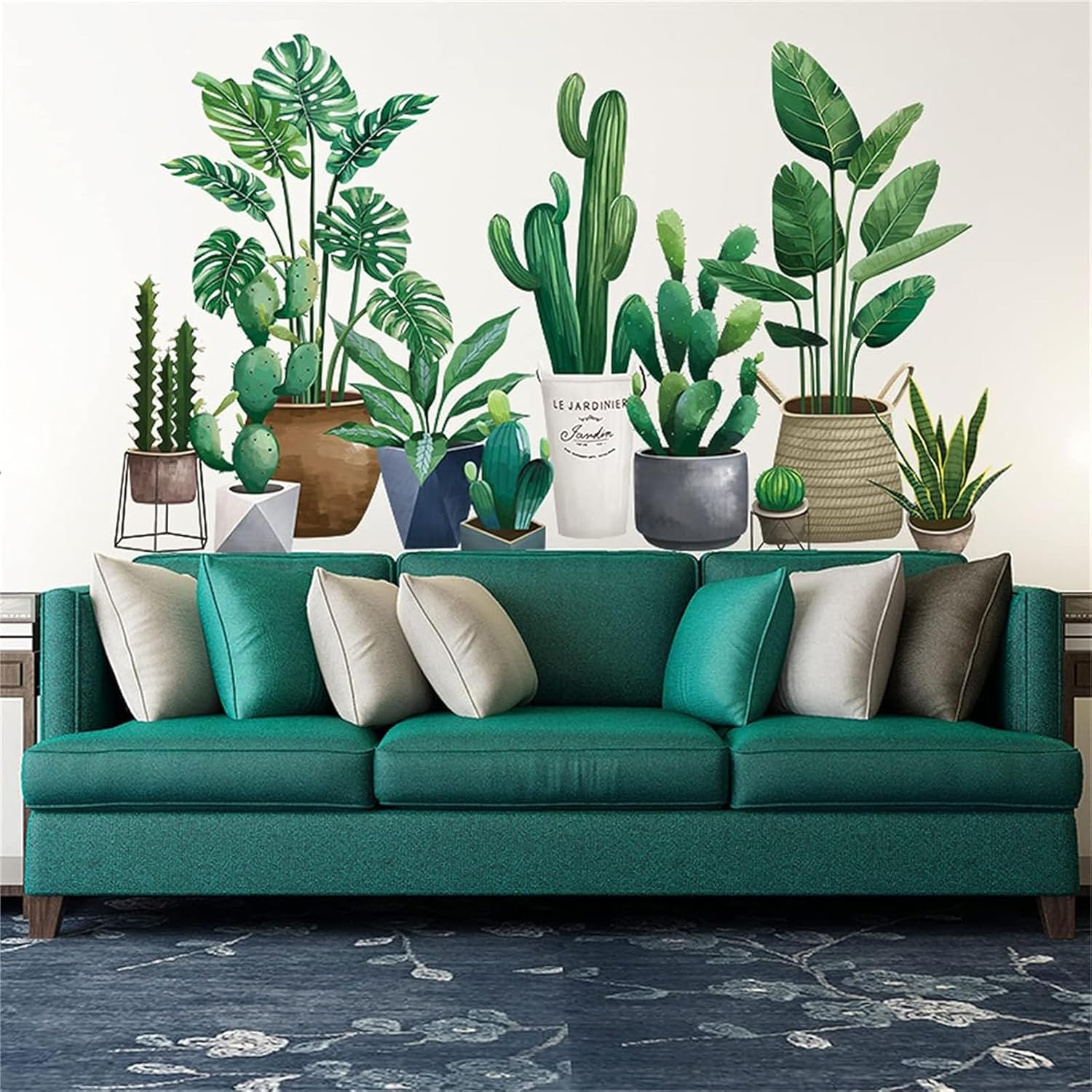 ACEXINYAN Calcomanías de pared de hojas de palmera tropical verde, calcomanías de pared de hoja de plátano y flor de palmera, hojas verdes, plantas,