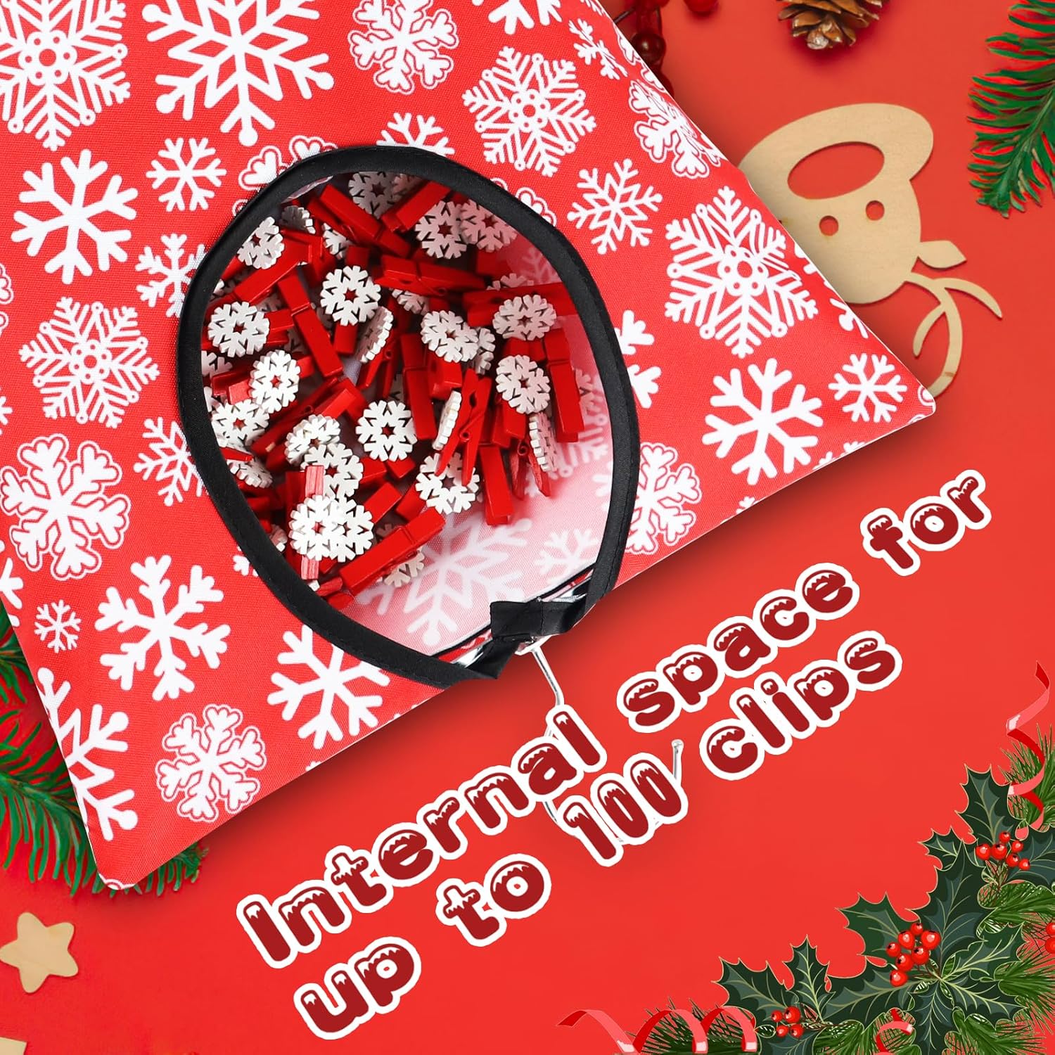 2 piezas de ropa de Navidad Pin bolsa de ropa soporte para bolsa de ropa de copo de nieve soporte de 15 x 11 pulgadas para ropa de invierno bolsa