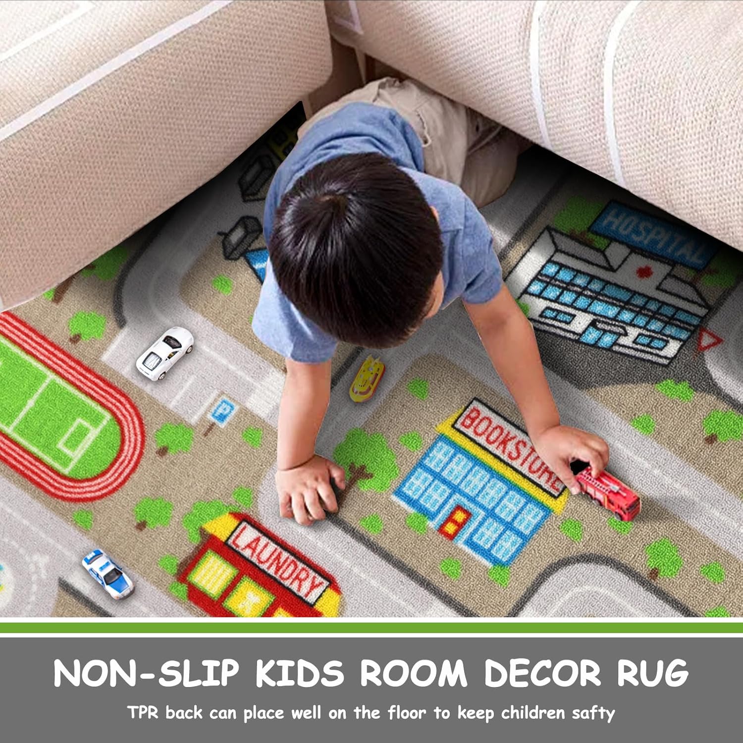 Capslpad Alfombra de juego de coche para niños, 3.3 x 5.2 pies, antideslizante, alfombra de mapa de la vida de la ciudad, alfombra de juegos lavable