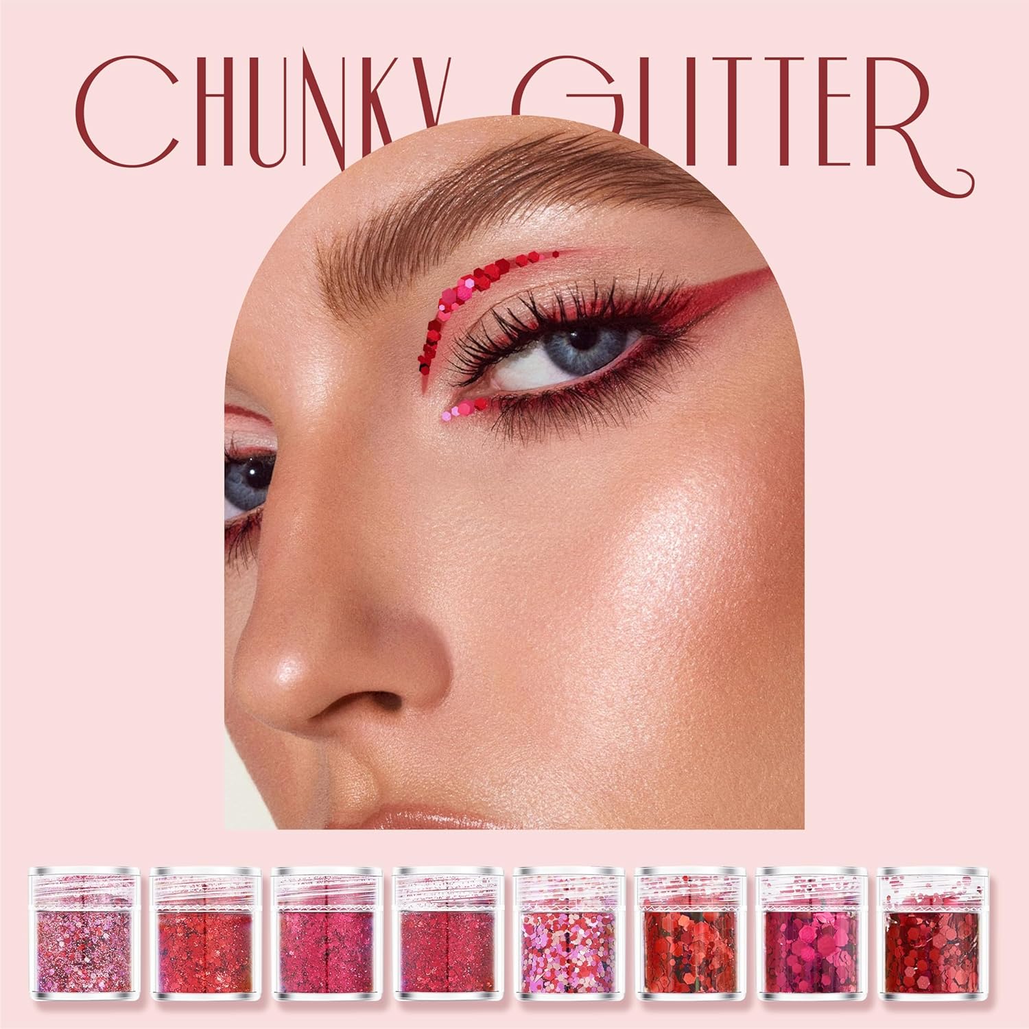 GABOX Juego de 8 frascos de purpurina gruesa cosmética roja rubí, polvo fino holográfico de resina de uñas + 0.039 in+0.079 in + 0.118 in, juego de