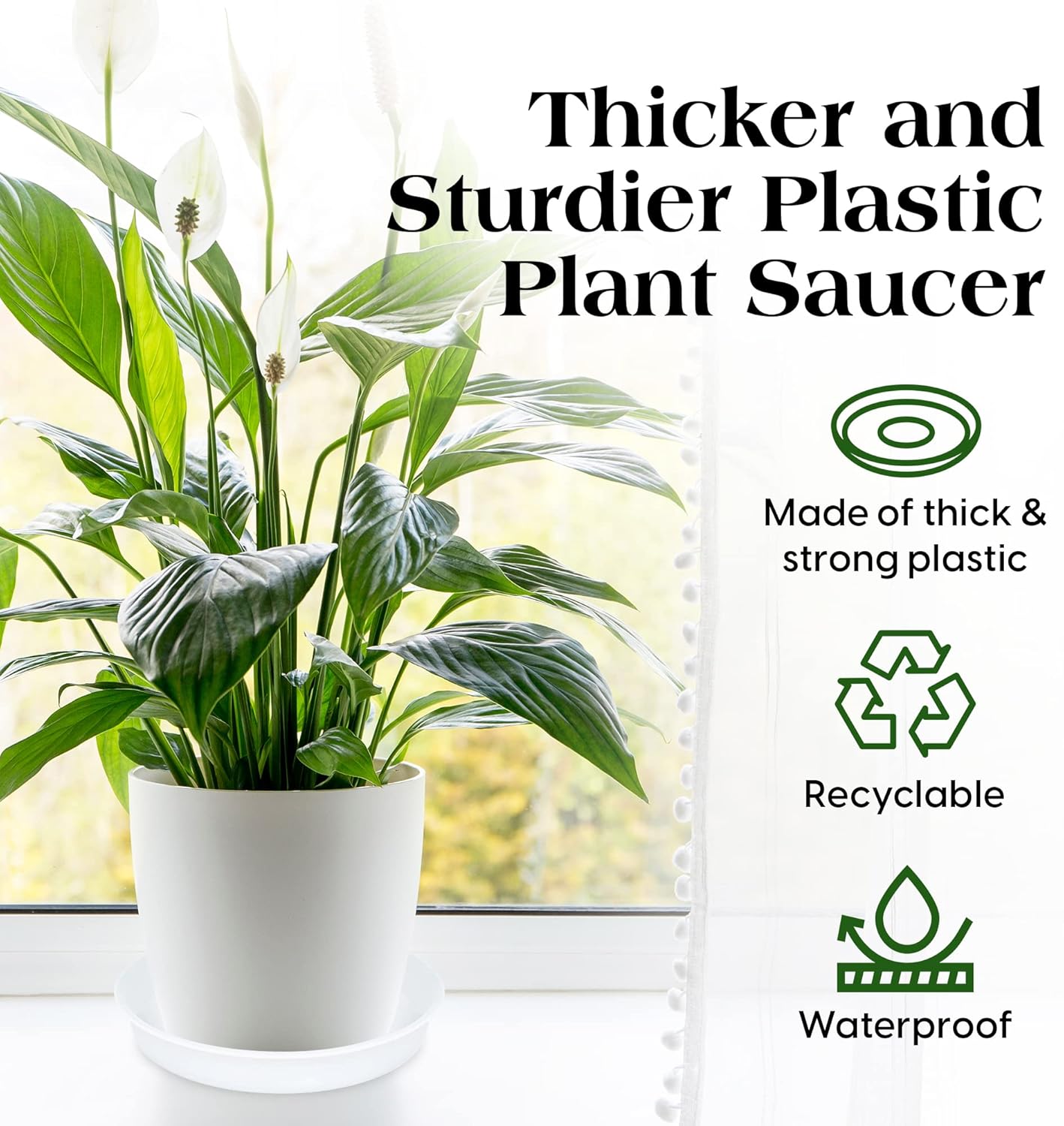 SLS SUPPLY FLORA – Platos duraderos para plantas, paquete de 6 pulgadas, platillo para macetas, elegantes platillos para interiores y exteriores,