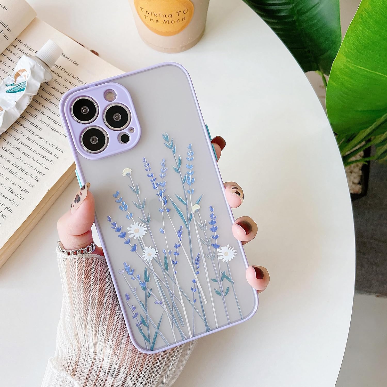 ZTOFERA Funda para iPhone 15 Pro Max, diseño estético de flores transparentes, funda protectora a prueba de golpes, esmerilada, patrón floral 3D,