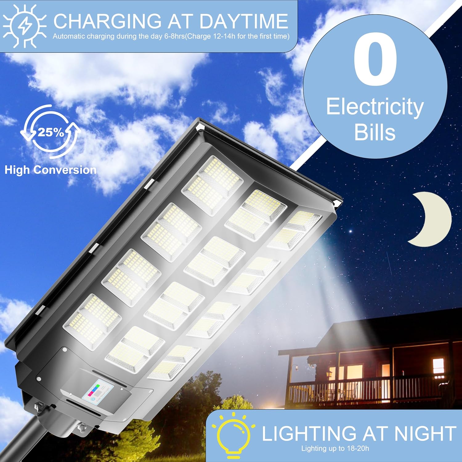 Paquete de 3 luces solares para estacionamiento, luz solar de 4800 W, 360000 lúmenes, luces de calle del atardecer al amanecer, funciona con energía