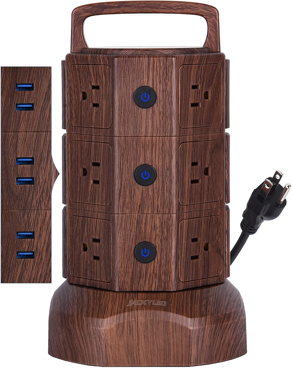 JACKYLED Regleta protectora contra sobretensiones con cable de extensión de 6.5 pies, 6 puertos USB y 12 salidas de CA, estación de carga eléctrica