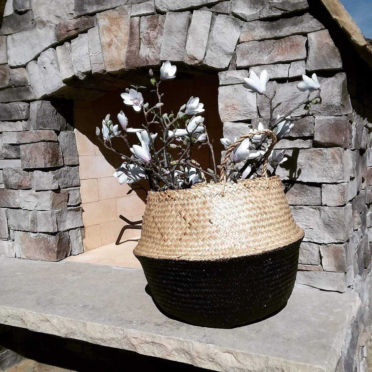 LiloCraft – Cesta para plantas de hierba marina (tamaño 9 x 8 pulgadas, patrón fondo negro) Solución de almacenamiento para decoración del hogar con