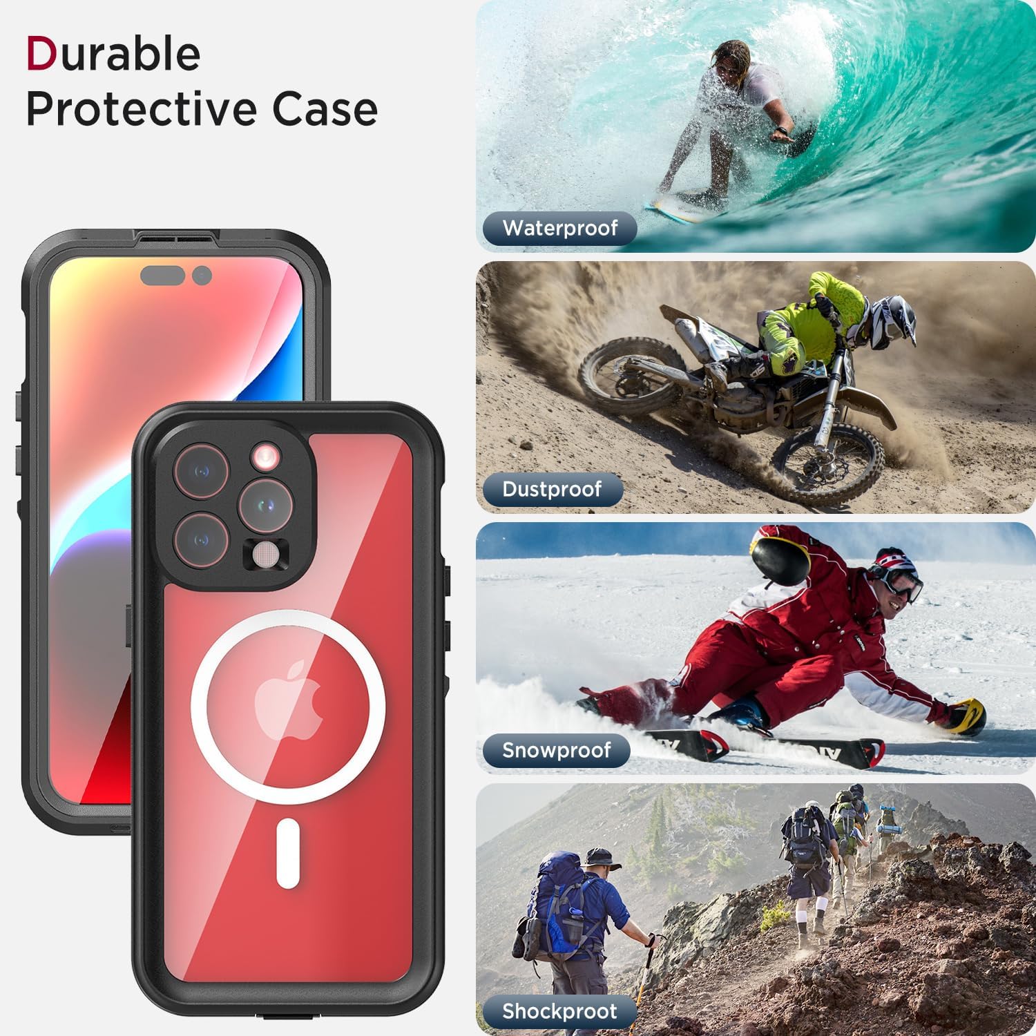 Miimall Funda impermeable para iPhone 15 Pro Max con MagSafe, IP68 bajo el agua protector de pantalla HD integrado 360 grados a prueba de golpes a