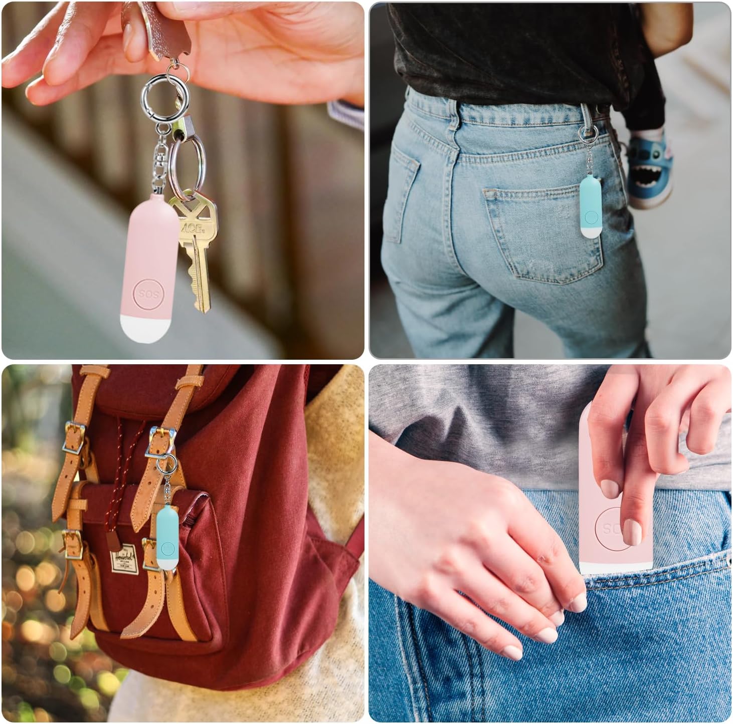 2 unidades de alarma personal recargable de seguridad para mujeres, viajan 130 dB en voz alta con botón SOS y luz estroboscópica, sonido de sirena