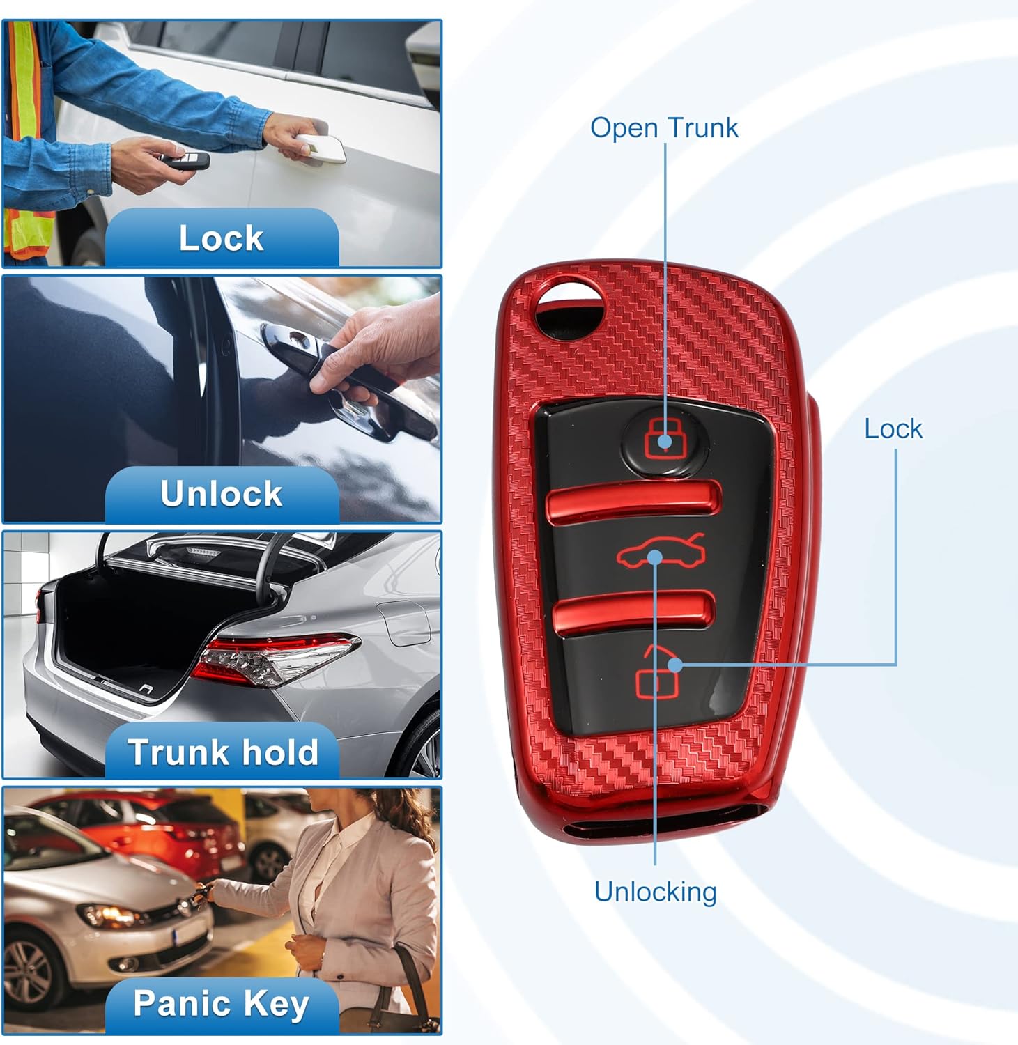 X AUTOHAUX Funda de silicona para llavero inteligente Audi A3 A1 A3 A6 Q2 Q3 Q7 TT TTS R8 S3 S6 RS3 A6L Modelos Fibra de Carbono Patrón Rojo