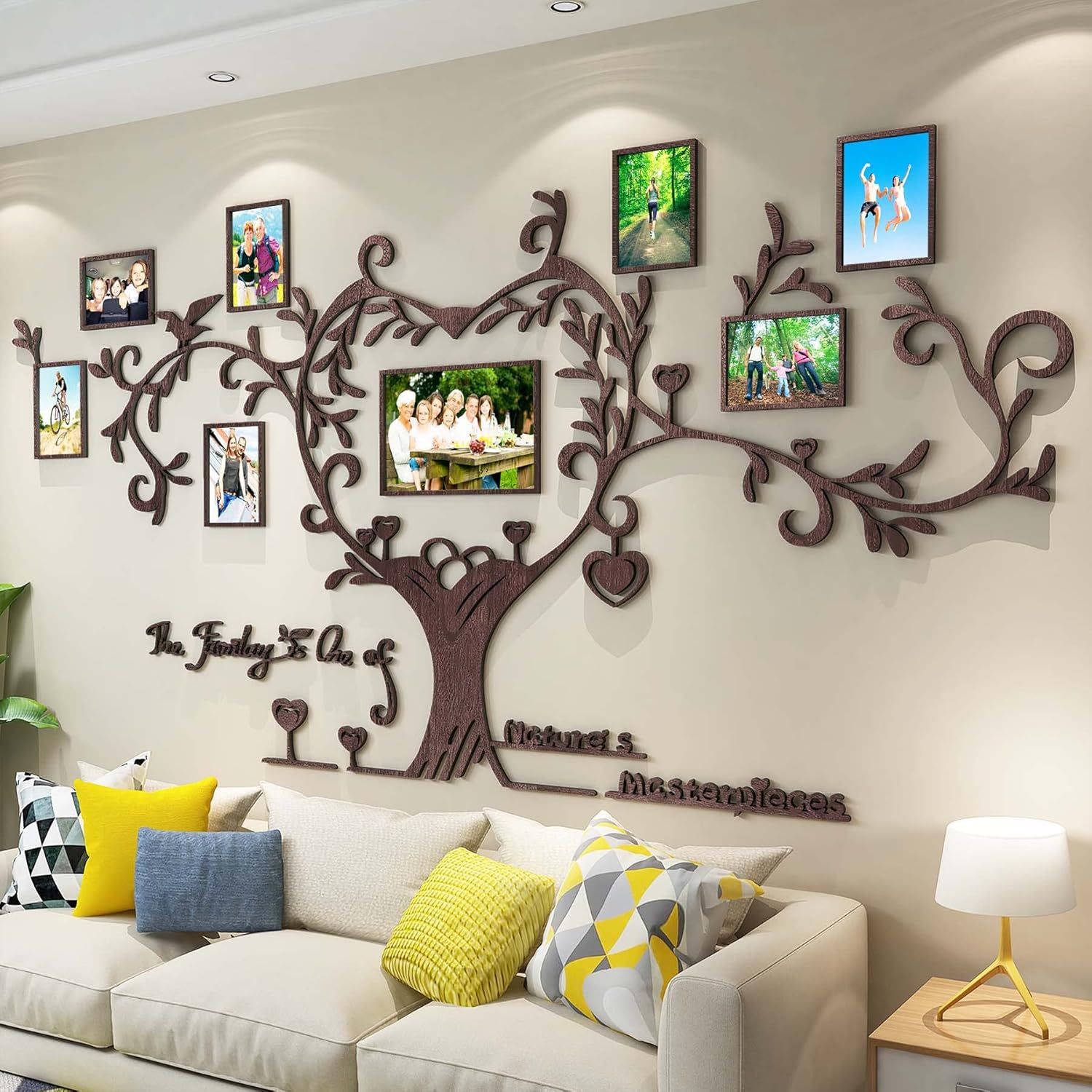 Marco de fotos de árbol familiar de amor, collage extraíble 3D de madera para decoración de pared, calcomanías con cita inspiradora para sala de