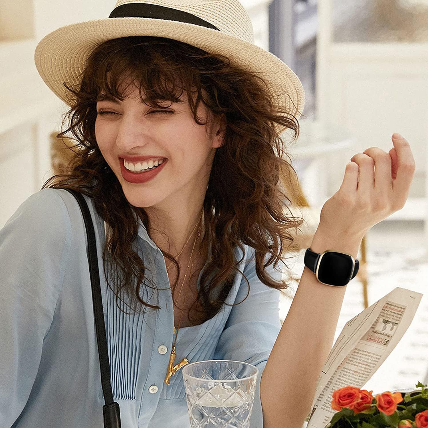 Nigaee Correas de cuero genuino compatibles con Fitbit Versa 3Versa 4SenseSense 2, correas de cuero suave ajustables de repuesto para mujeres y