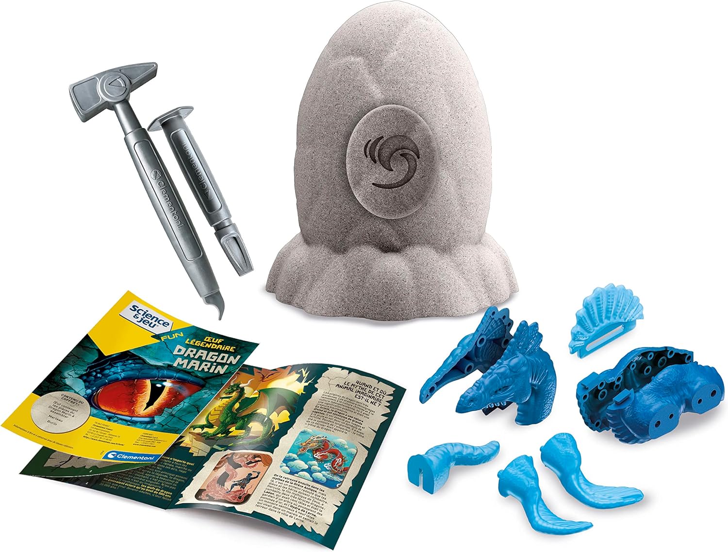 Clementoni – Science & Play – Legendary Egg – Sea Dragon – Breakable Egg and Dragon to Assemble – Hammer and Chisel Included – for Kids Ages 6+