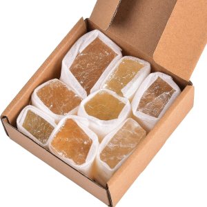 AMOYSTONE Calcita natural de Islandia de 1 libra de calcita óptica amarilla en caja, 7-8 piezas de cristales naranjas irregulares piedras ásperas de AMOYSTONE Calcita natural de Islandia de 1 libra de calcita óptica amarilla en caja, 7-8 piezas de cristales naranjas irregulares piedras ásperas de