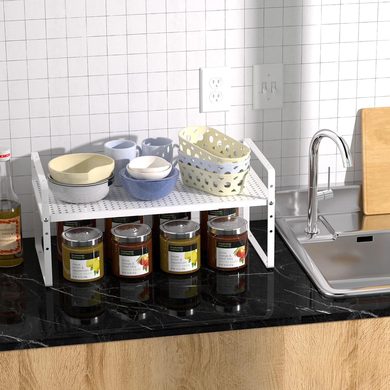 Organizador de estante de gabinete de cocina expandible, estantes de almacenamiento de despensa de metal apilables, estante organizador de estante