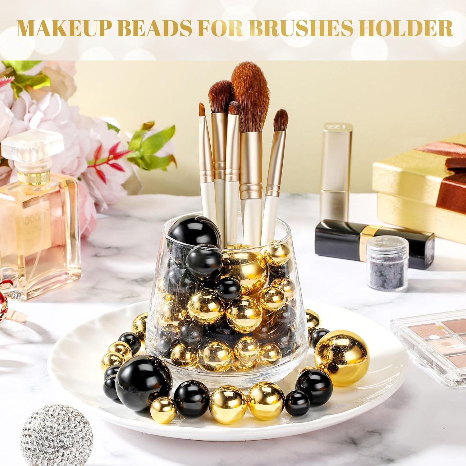 Hicarer 120 piezas de perlas para relleno de jarrón, jarrón de perlas para centros de mesa de perlas para soporte de cepillo, cuentas redondas de