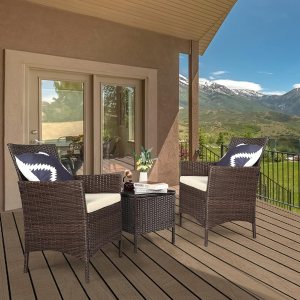 KAWIVAST Juego de muebles de patio de 3 piezas, juegos de muebles de patio de mimbre, muebles de ratán PE al aire libre, muebles de porche KAWIVAST Juego de muebles de patio de 3 piezas, juegos de muebles de patio de mimbre, muebles de ratán PE al aire libre, muebles de porche