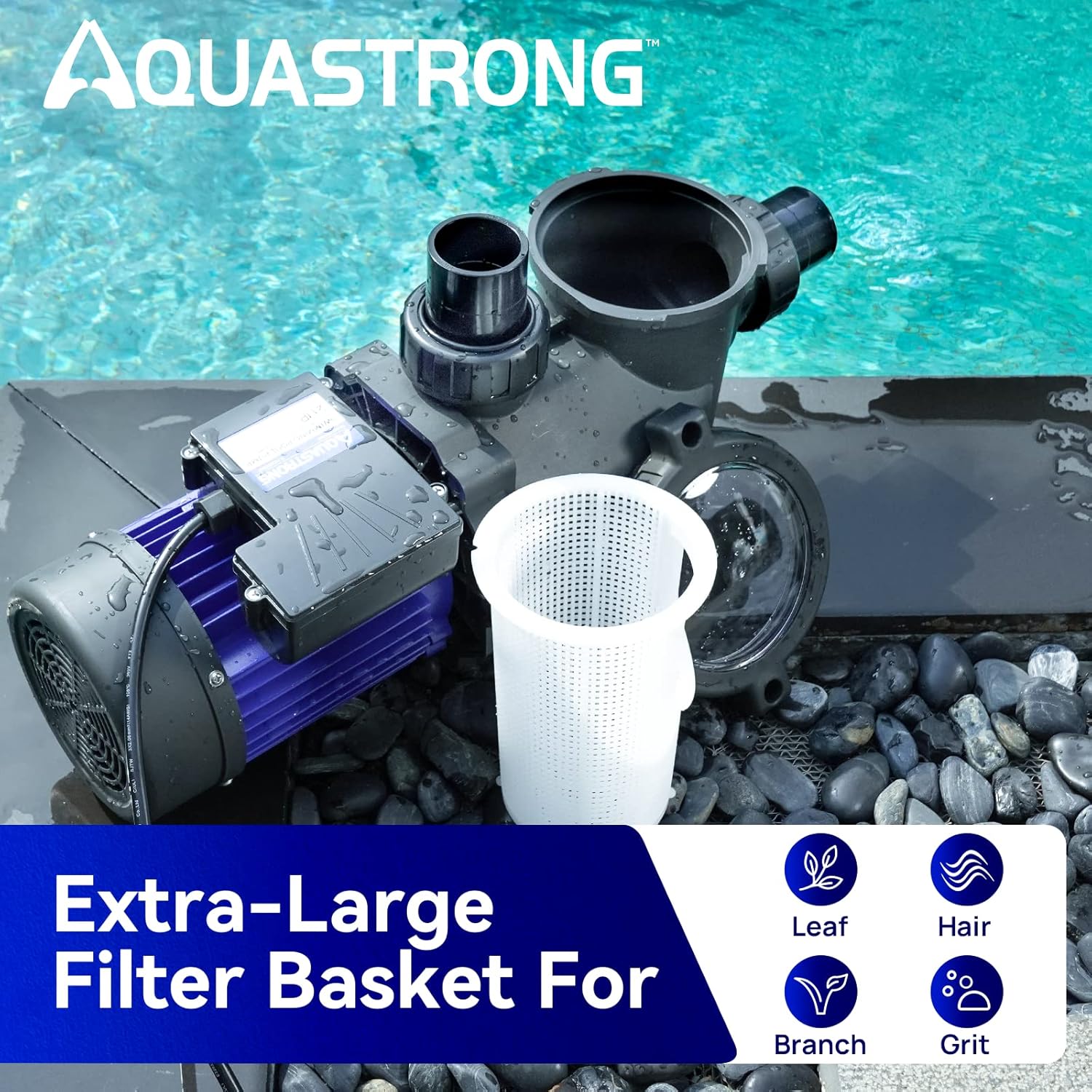 AQUASTRONG 3HP Bomba de piscina de una sola velocidad para entradasobre el suelo, 220 V, 9350 GPH, alto flujo, potentes bombas de piscina