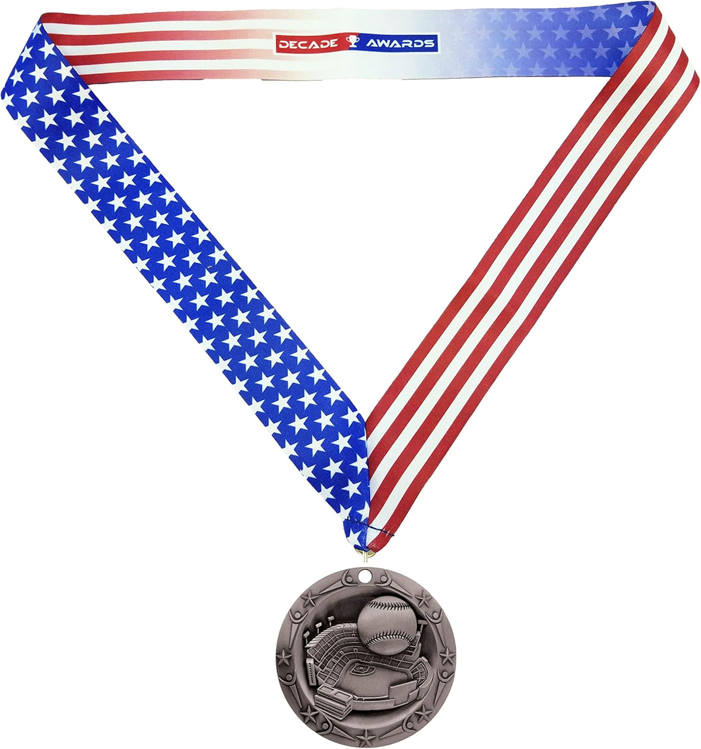 Decade Awards Medalla de béisbol de clase mundial  Medallón de bola de base de 3 pulgadas de ancho con estrellas y rayas de bandera estadounidense