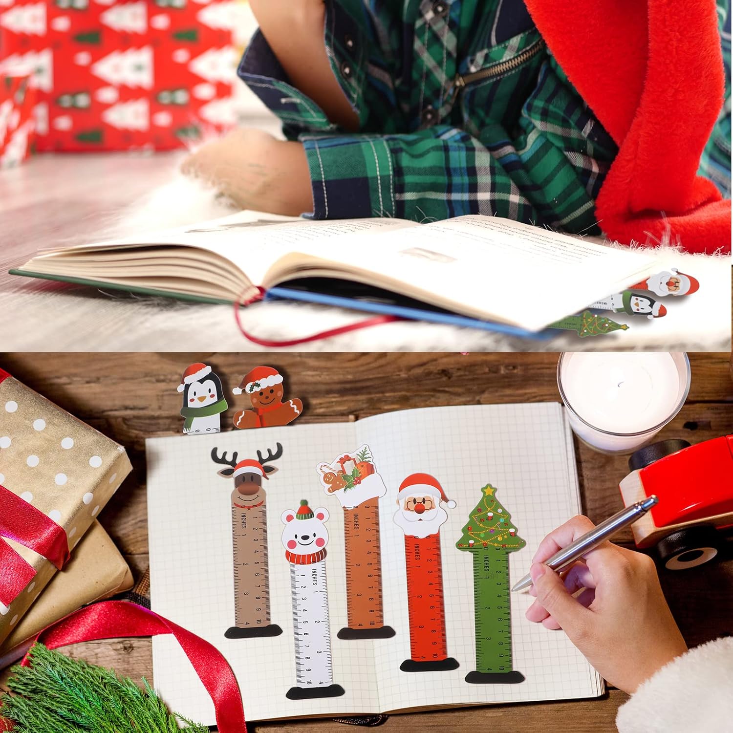 60 marcapáginas de Navidad para niños, marcapáginas de vacaciones, reglas, temática de Navidad, marcapáginas de personajes de muñeco de nieve, Papá