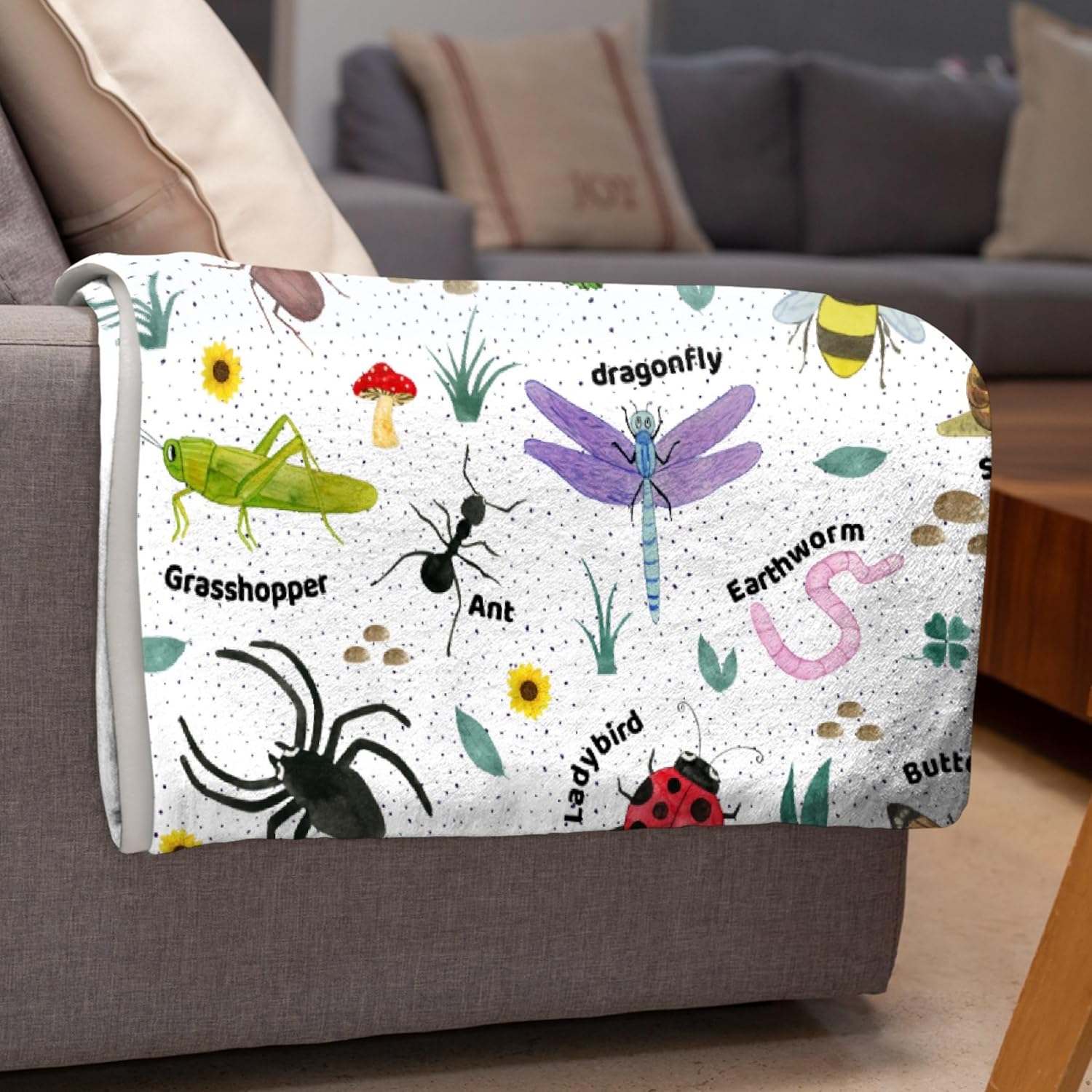 Manta de insectos de insectos, regalos para amantes de los insectos para niños y niñas, manta acogedora de escarabajos ultra afelpada para