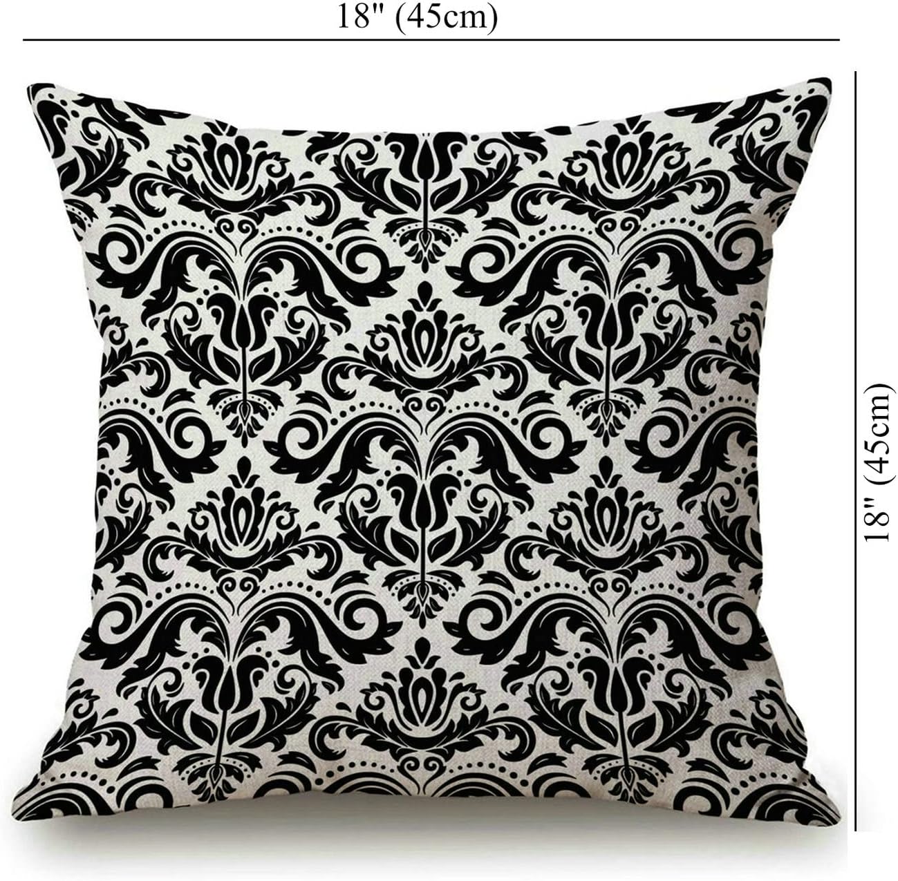 Fundas de almohada con estampado clásico oriental abstracto floral blanco y negro de 18 x 18 pulgadas, funda de almohada decorativa para sofá, funda