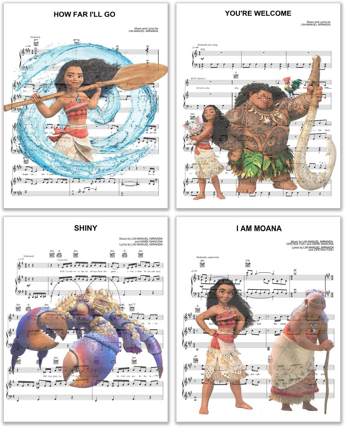 Picture This Prints Moana – Juego de 4 fotos (8 x 10 pulgadas) Maui Tamatoa Gramma Tala Hei Hei Pua