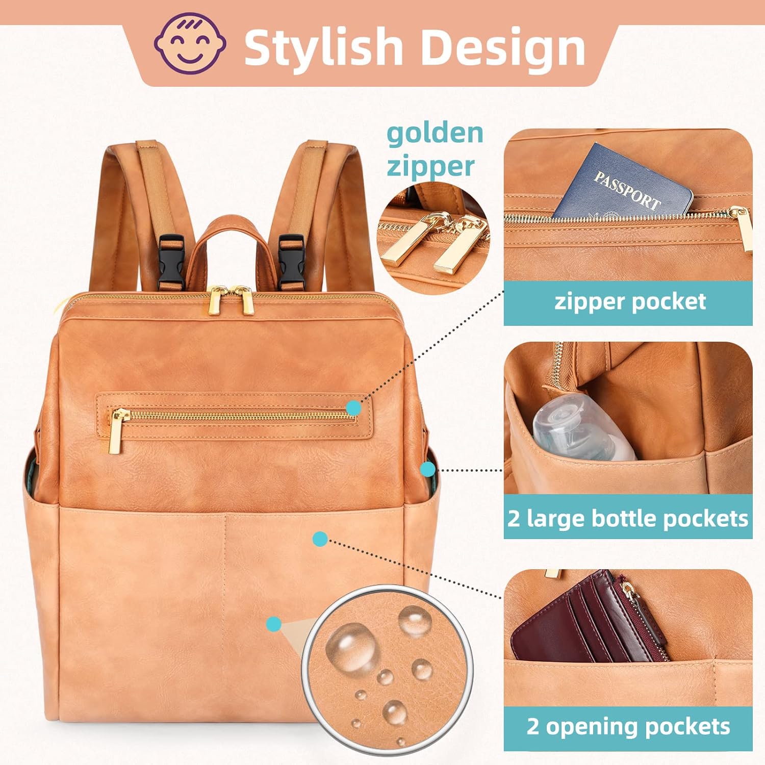 MOMINSIDE Mochila para pañales, bolsas cruzadas para mujer, mochila de cuero para mamá y papá, bolsa grande de viaje para bebés para niños y niñas,