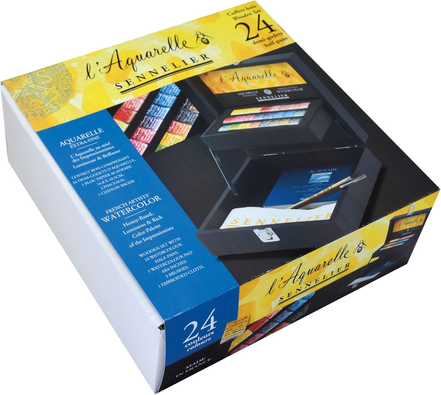 Sennelier Caja de madera de acuarela de artistas franceses, juego de 28 piezas, multicolor