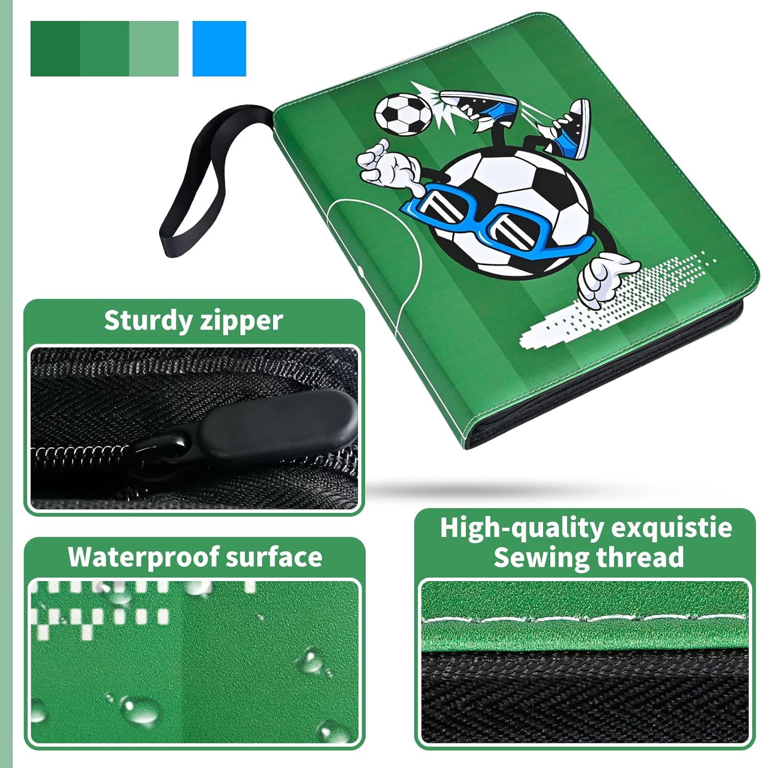 Carpeta de tarjetas de fútbol para 900 tarjetas deportivas con 50 fundas extraíbles de doble cara con cremallera, carpeta de tarjetas