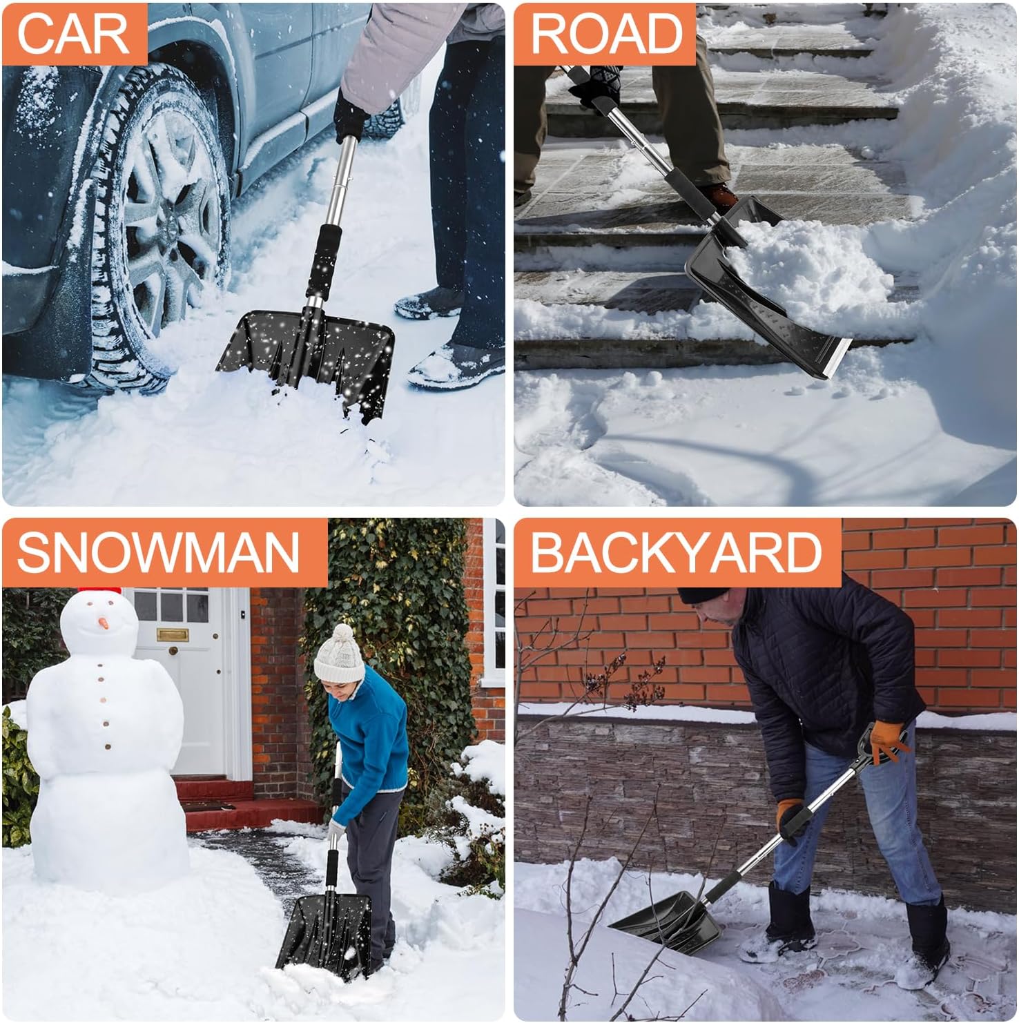 OCGIG Kit de pala de nieve portátil 3 en 1 con raspador de hielo y cepillo de nieve, diseño plegable de emergencia, juego de quitanieves para