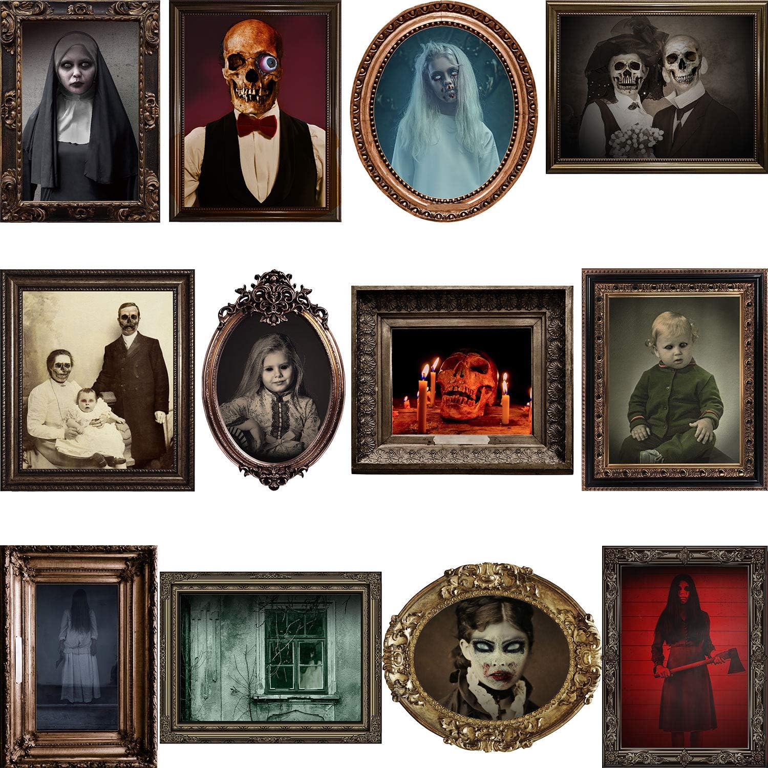 12 piezas de decoración de fiesta gótica de Halloween, durable, para Halloween, gótico, espeluznante, retratos, pósteres, imagen de terror con 120