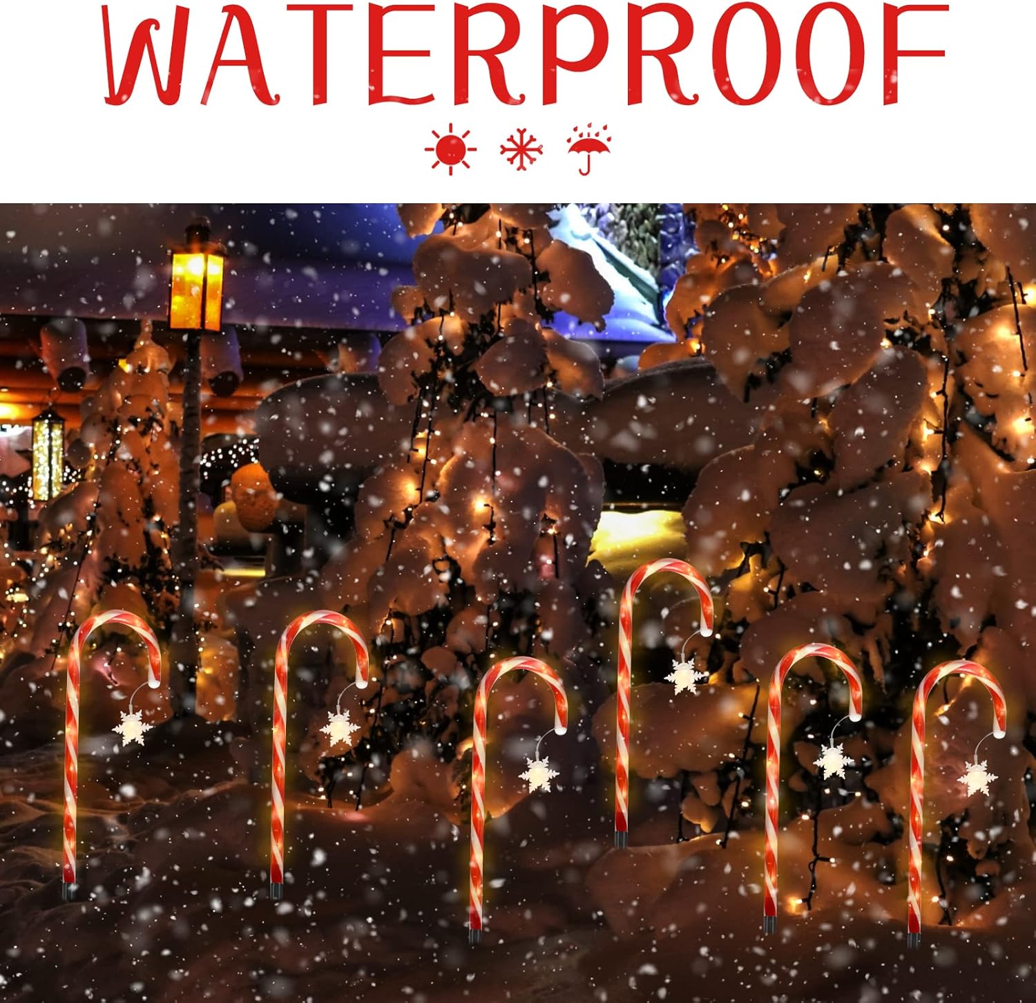 Luces solares de bastón de caramelo de Navidad con copo de nieve, luces solares mejoradas para marcadores de camino, paquete de 8 decoraciones de