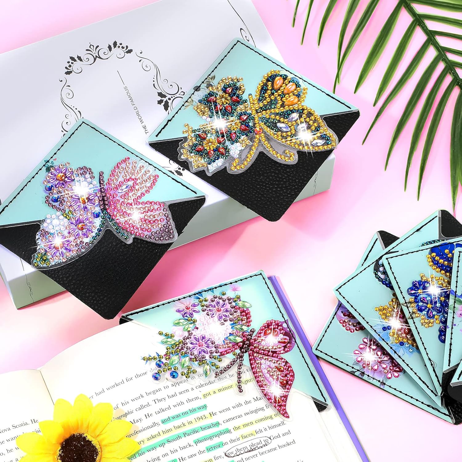 Juego de 8 marcapáginas de arte de diamantes con diseño de mariposas, para manualidades, para niños, adultos, amantes de los libros, graduación,