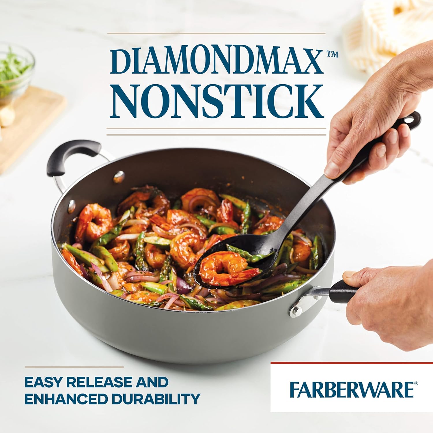 Farberware Cookstart DiamondMax – Olla antiadherente jumbo con tapa y mango auxiliar, apta para lavavajillas, 6 cuartos de galón, color plateado