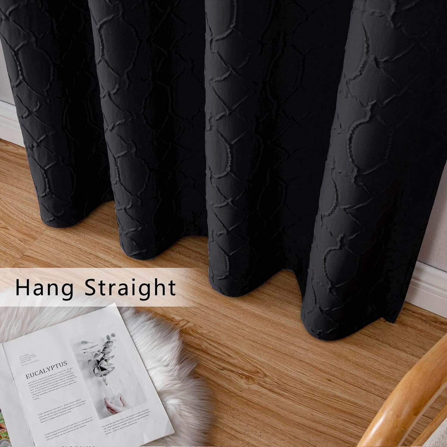 Grace – Cortinas negras filtrantes de luz para sala de estar, juego de 2 paneles de 84 pulgadas de largo, cortinas y paneles de tela suave