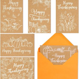 WorldBazaar Tarjetas de Acción de Gracias con sobres, 24 unidades, calabaza de otoño, tarjetas de felicitación de papel kraft para otoño y Acción de WorldBazaar Tarjetas de Acción de Gracias con sobres, 24 unidades, calabaza de otoño, tarjetas de felicitación de papel kraft para otoño y Acción de