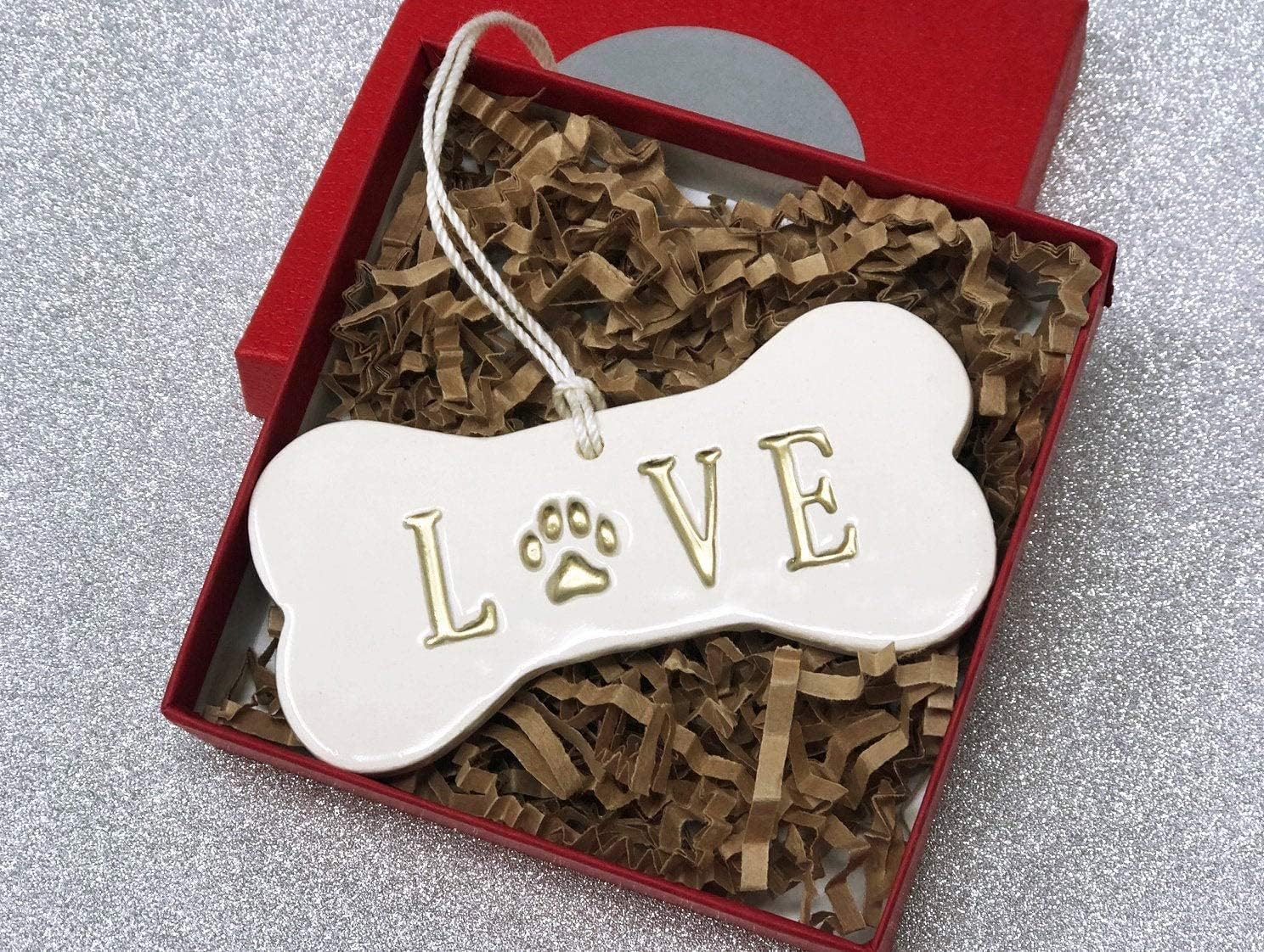 LOVE Dog Christmas Ornament, Dog Ornament, Dog Bone Ornament, Christmas Pet Ornament, Holiday Gift for Dog Lovers, Dog Gift