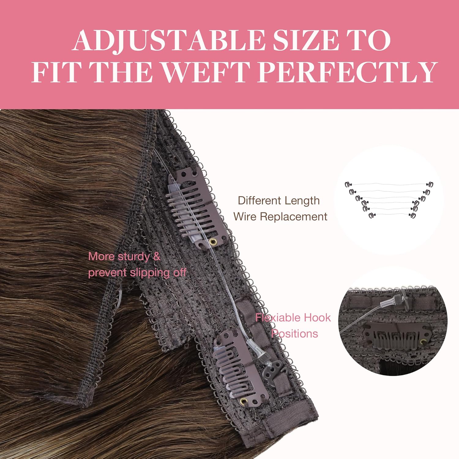 GOO GOO Extensiones de cabello humano real con alambre, 22 pulgadas, 3.88 oz de color marrón chocolate a rubio caramelo, extensiones de cabello con