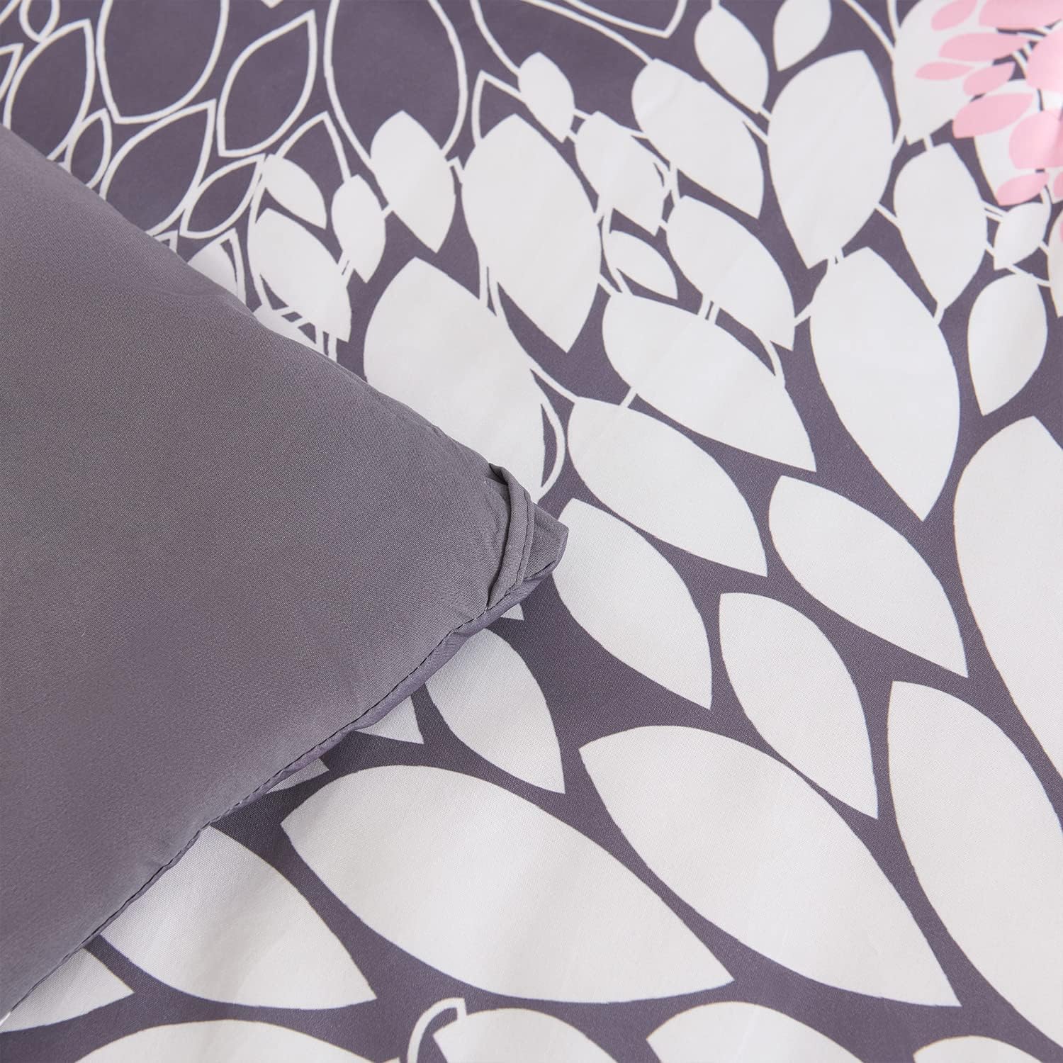 Koniroom Juego de edredón de 3 piezas, color rosa y gris, tamaño Queen, juegos de ropa de cama floral con estampado de flores rosas para mujeres,