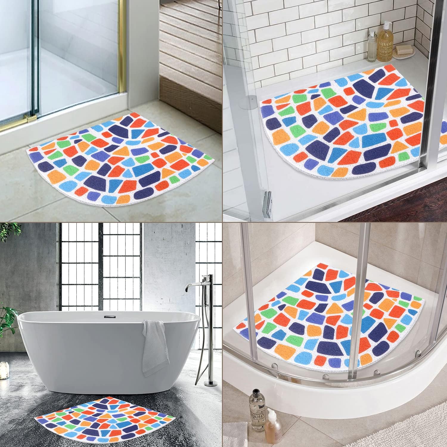 Tapete de ducha esquinero, tapete de baño antideslizante, tapete de ducha de PVC para ducha, tapete de baño de 24 x 24 pulgadas con orificios de