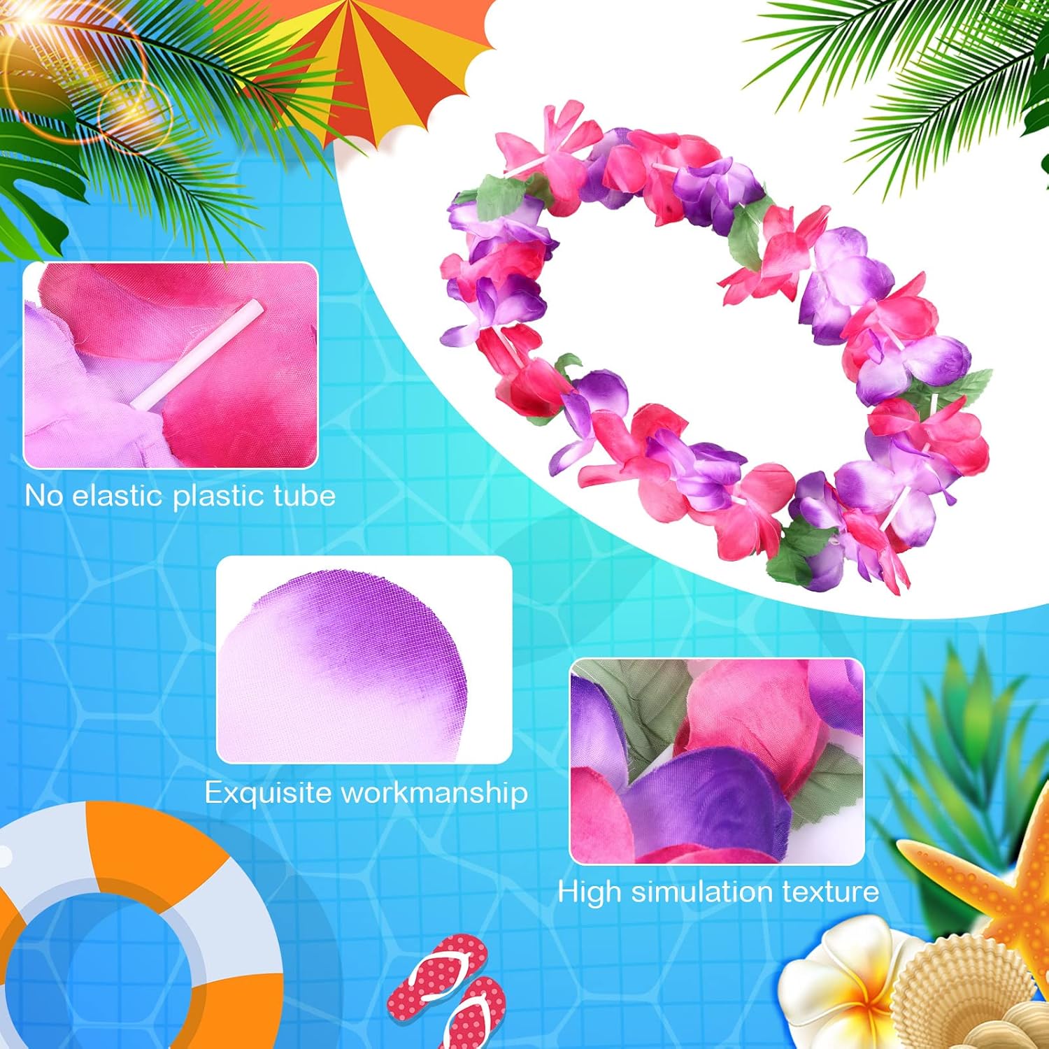 24 piezas de collar de Leis hawaiano grueso, collar floral Leis de flores para fiesta Luau, guirnalda de baile Hula flores lazo para el cuello para