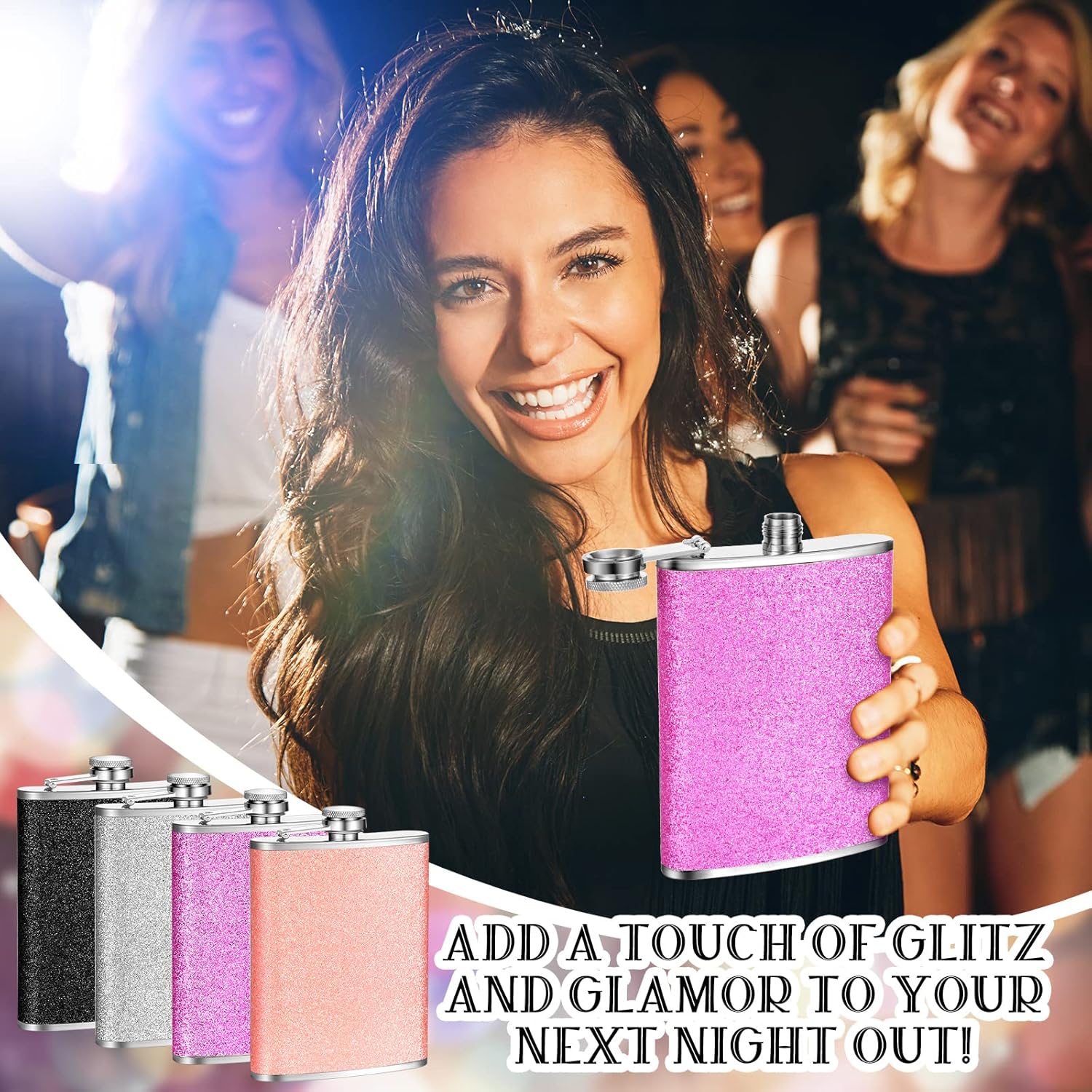 meekoo 4 frascos de 8 onzas para mujer, con purpurina para licor, de acero inoxidable, a prueba de fugas, con 4 embudos, coloridos frascos para