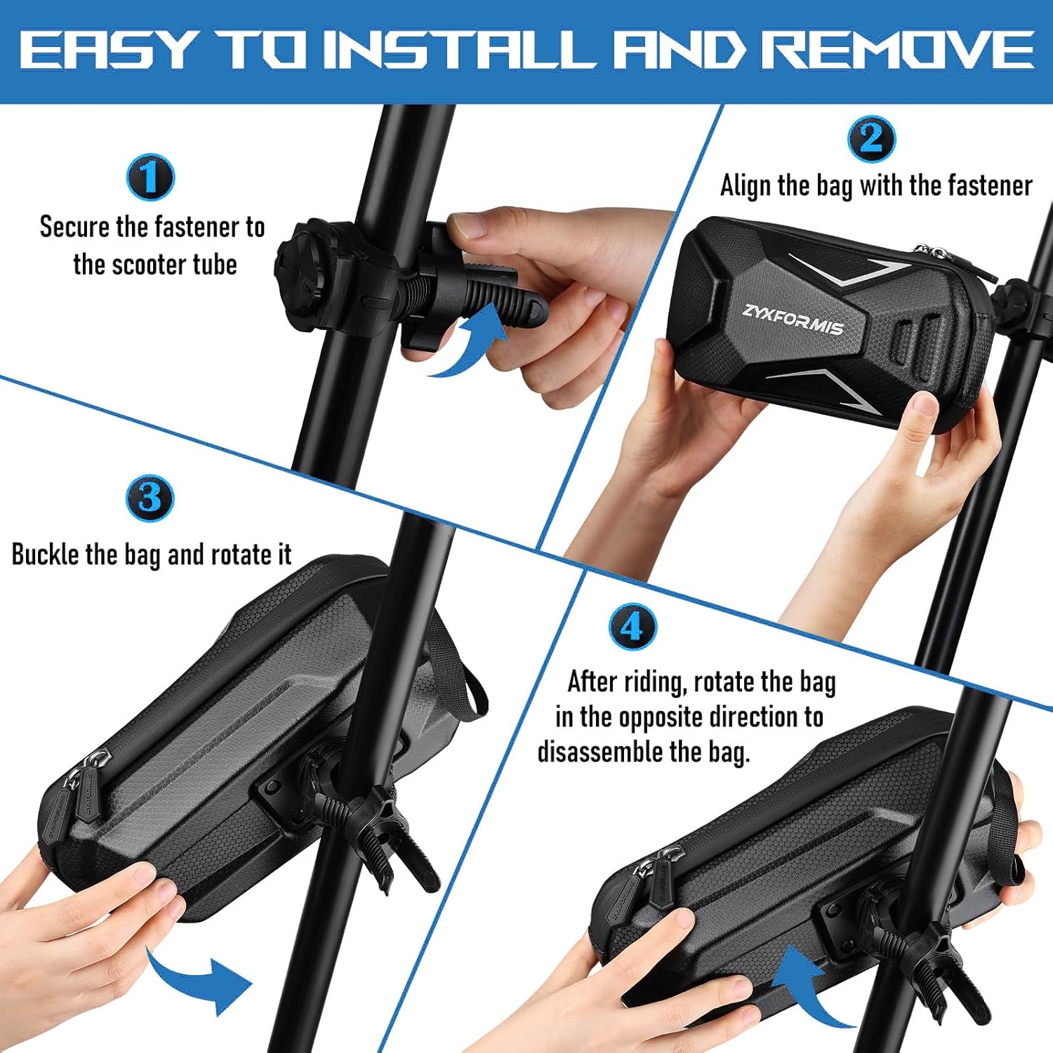 Bolsa de scooter eléctrico, accesorios de scooter para adultos, bolsa de transporte delantera impermeable EVA, bolsa de transporte frontal de gran