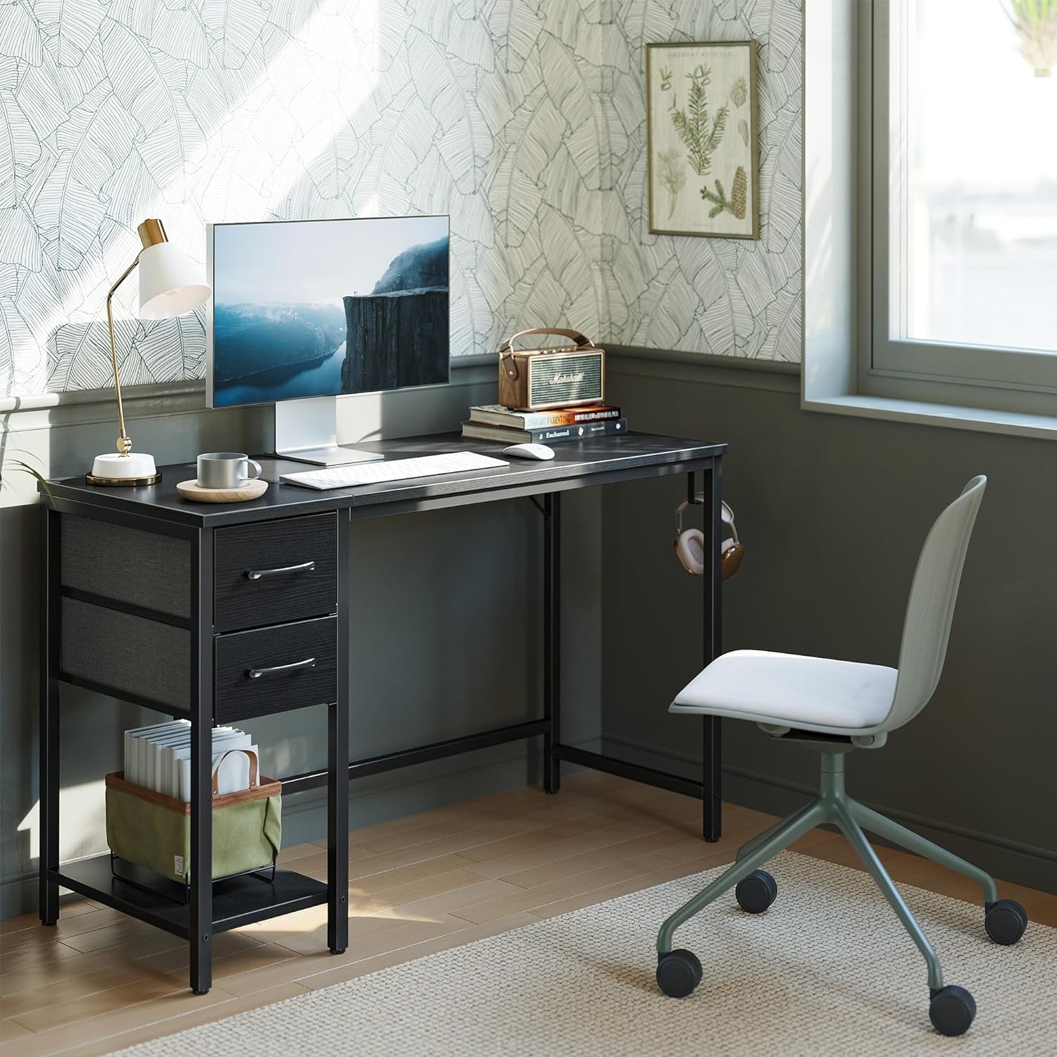 CubiCubi Escritorio para computadora en casa con 2 cajones, escritorio pequeño de 55 pulgadas, mesa de estudio, escritorio moderno y simple para PC,