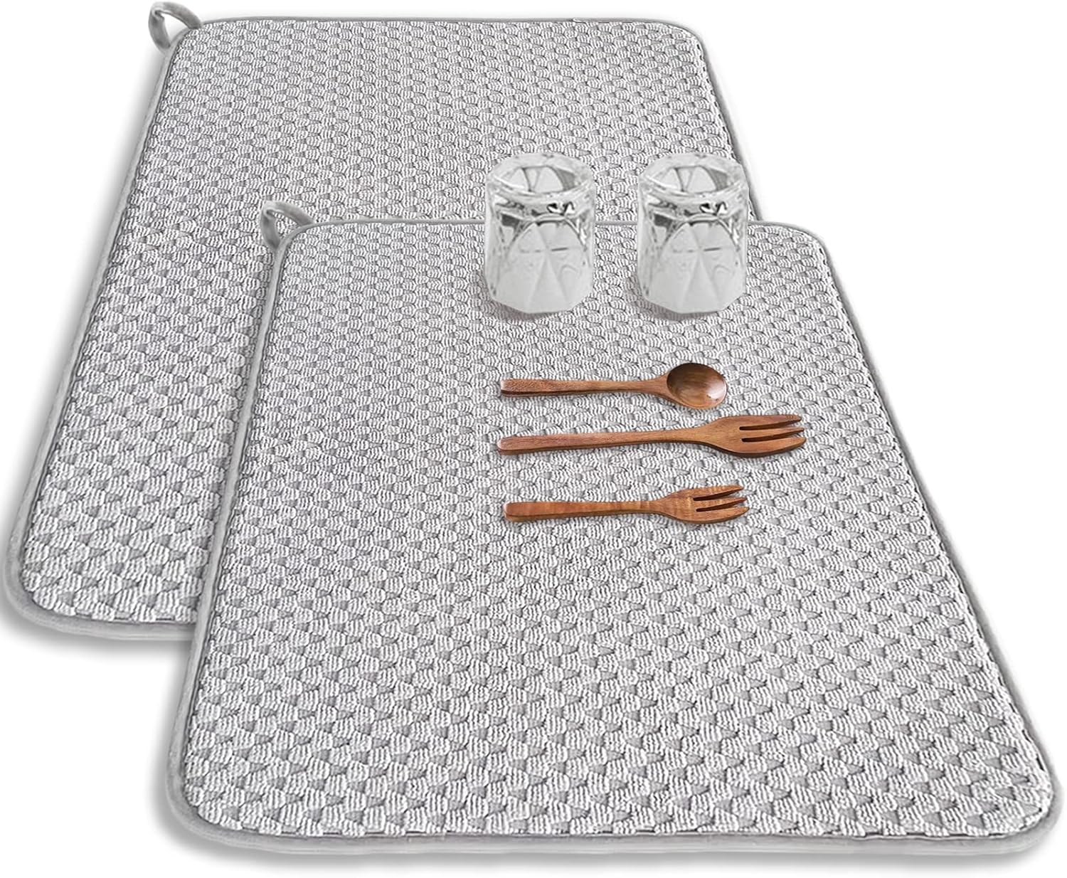 Paquete de 2 alfombrillas de microfibra para secar platos, escurridor de platos absorbente de 24 x 17 pulgadas, almohadilla de secado de platos de