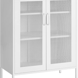 SONGMICS Gabinete de almacenamiento de metal con puertas de malla, vitrinas de acero con estantes ajustables para cuarto de baño, oficina en casa, SONGMICS Gabinete de almacenamiento de metal con puertas de malla, vitrinas de acero con estantes ajustables para cuarto de baño, oficina en casa,