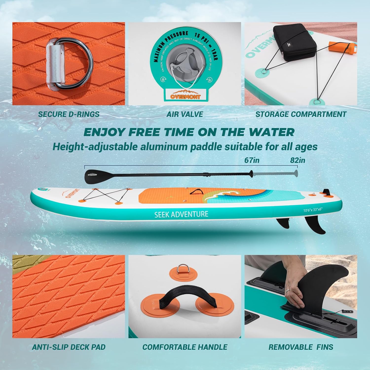 Overmont Inflatable Stand Up Paddle Board with Premium SUP Accessories, 106 Wide Durable Design, Non-Slip Stable Deck for Youth & Adults of All