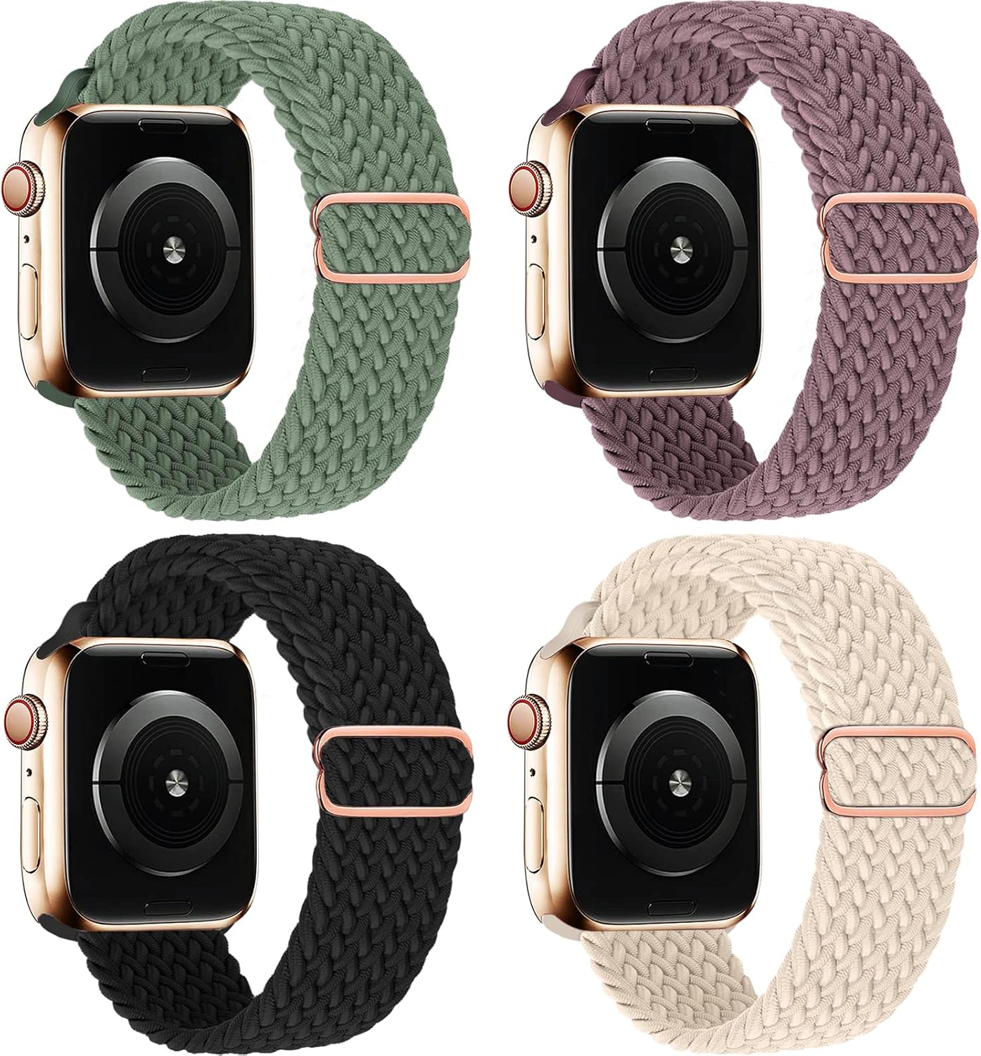 Paquete de 4 correas trenzadas Solo Loop compatibles con Apple Watch de 1.929 in 1.772 in 1.732 in 1.654 in para mujeres y hombres, correas