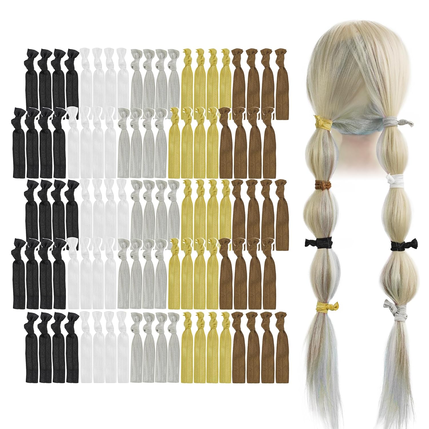 MEEDEE Lazos suaves para el cabello de color netural anudado, paquete de 100 cintas elásticas sin arrugas, colas de caballo sin arrugas para